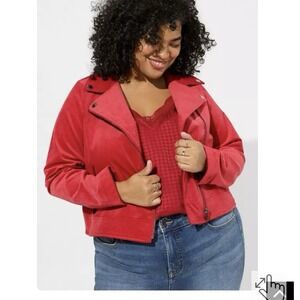 Torrid Red Velveteen Zip Up‎ Moto Jacket Size 2X Pockets